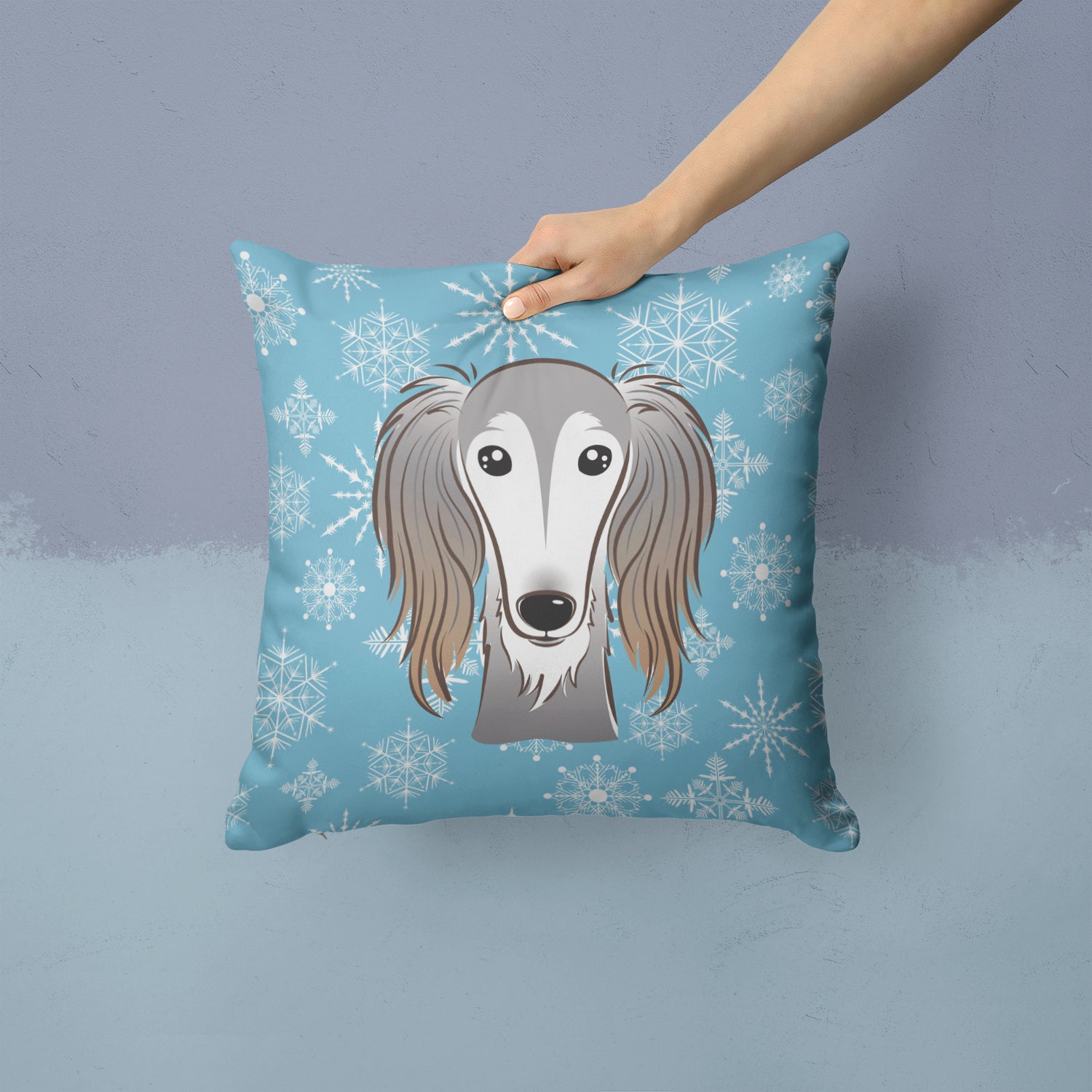 Caroline's Treasures Snowflake Saluki Throw Pillow - 14x14 Decorative Pillow – Art for Your Home & Patio BB1663PW1414