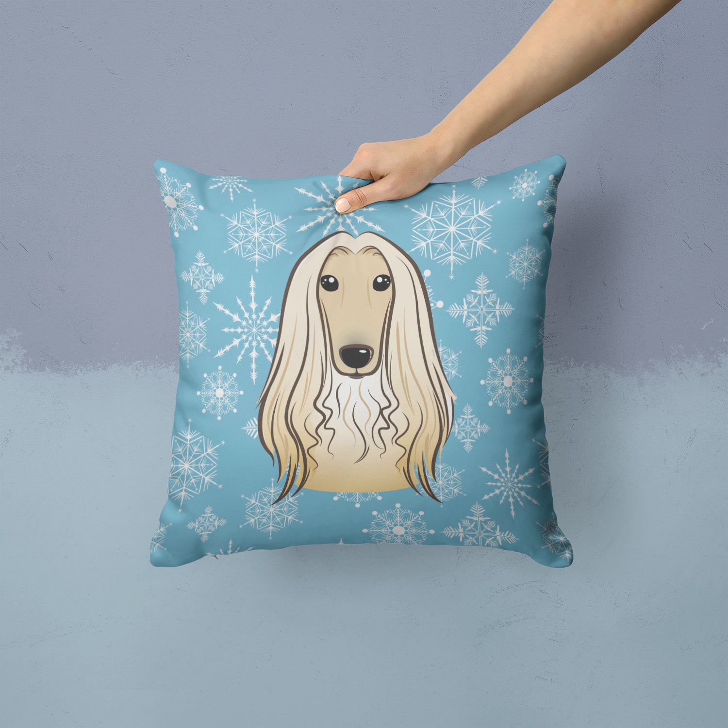 Caroline's Treasures Snowflake Afghan Hound Throw Pillow - 14x14 Decorative Pillow – Art for Your Home & Patio BB1678PW1414