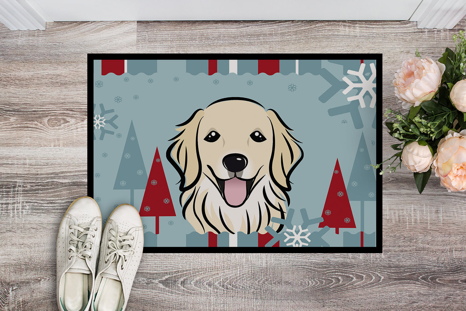 Caroline's Treasures Winter Holiday Golden Retriever Doormat - 24x36 Decorative Floor Mat – Indoor/Outdoor Rug with Artistic Flair BB1701JMAT