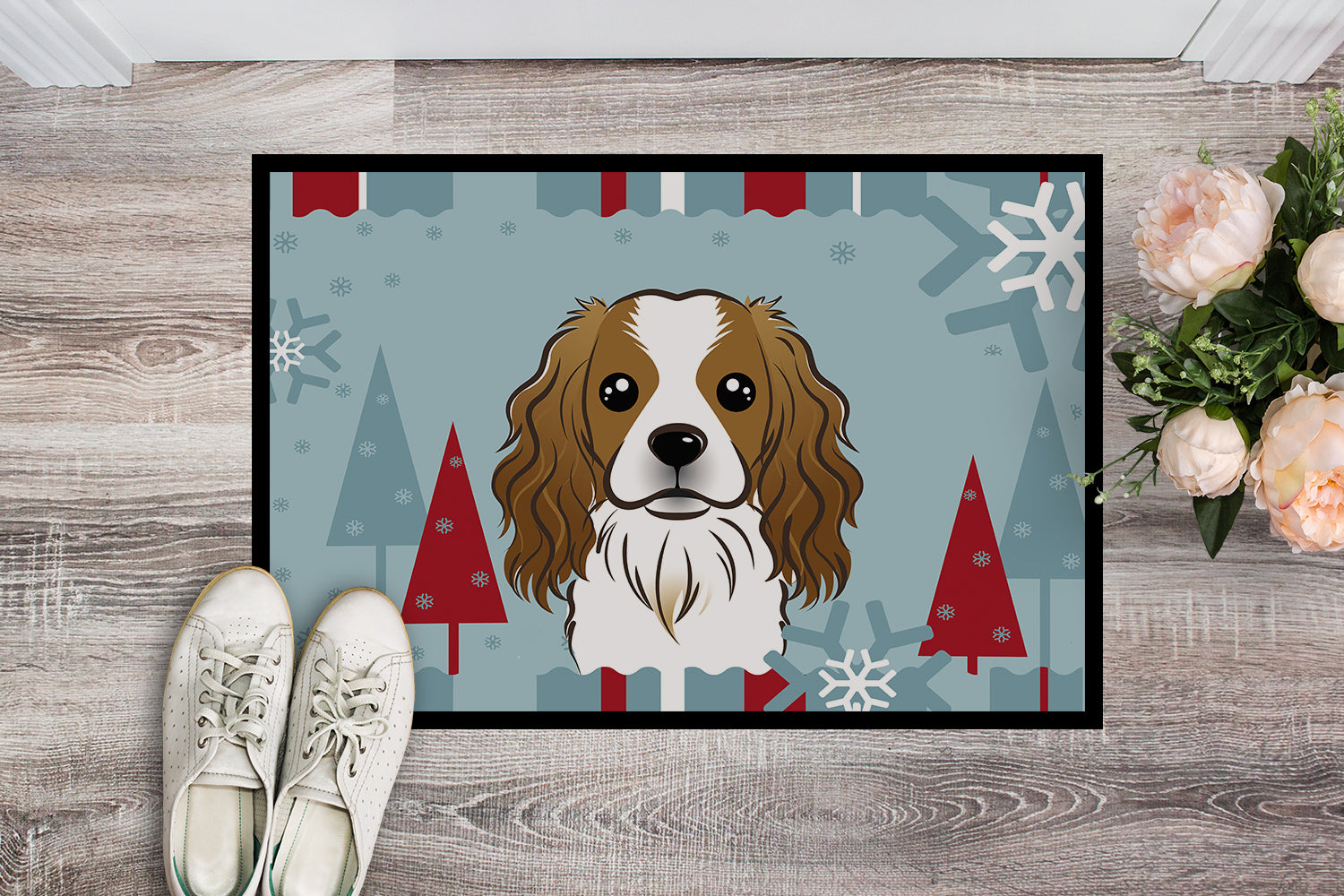 Caroline's Treasures Winter Holiday Cavalier Spaniel Doormat - 24x36 Decorative Floor Mat – Indoor/Outdoor Rug with Artistic Flair BB1720JMAT