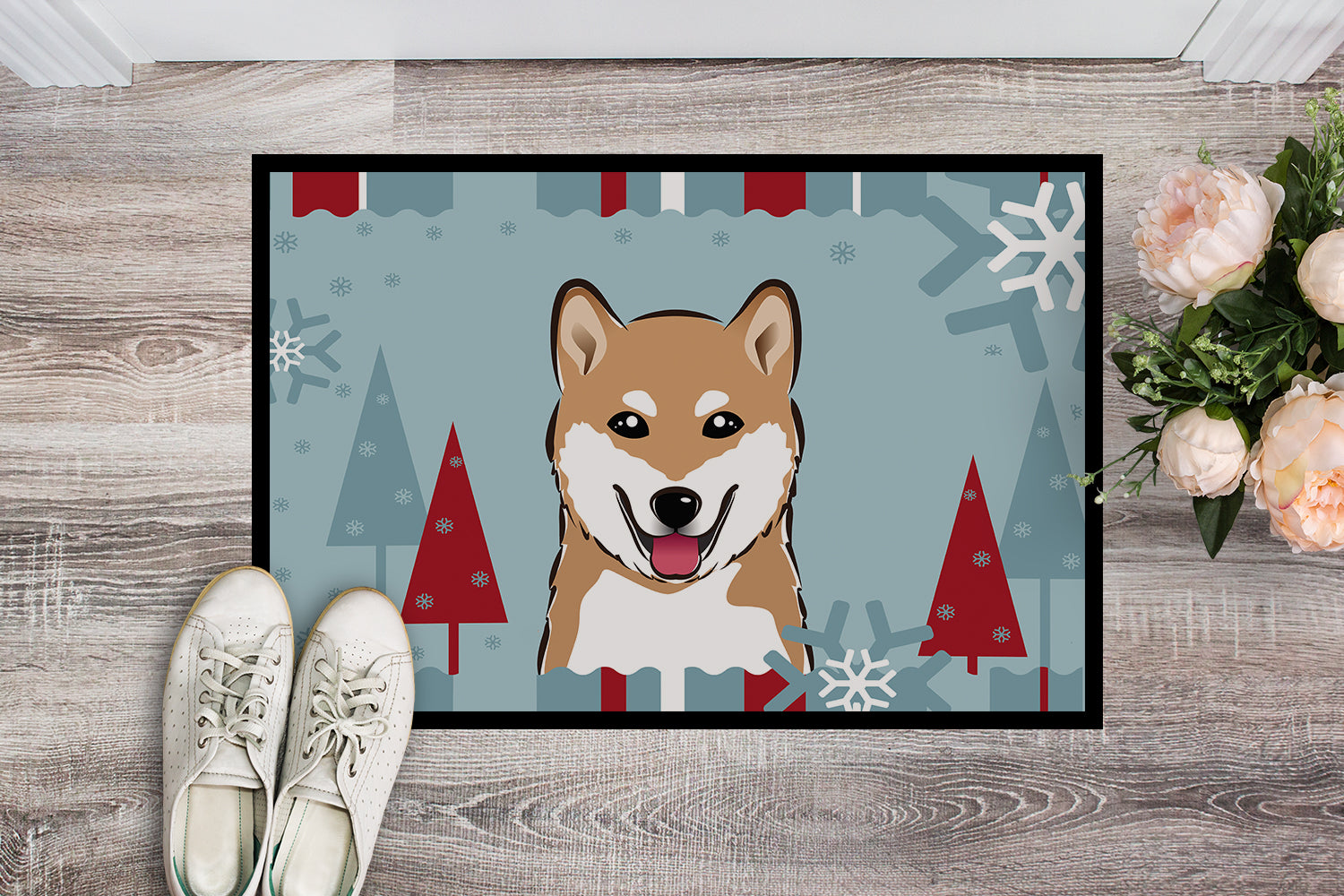 Caroline's Treasures Winter Holiday Shiba Inu Doormat - 24x36 Decorative Floor Mat – Indoor/Outdoor Rug with Artistic Flair BB1721JMAT