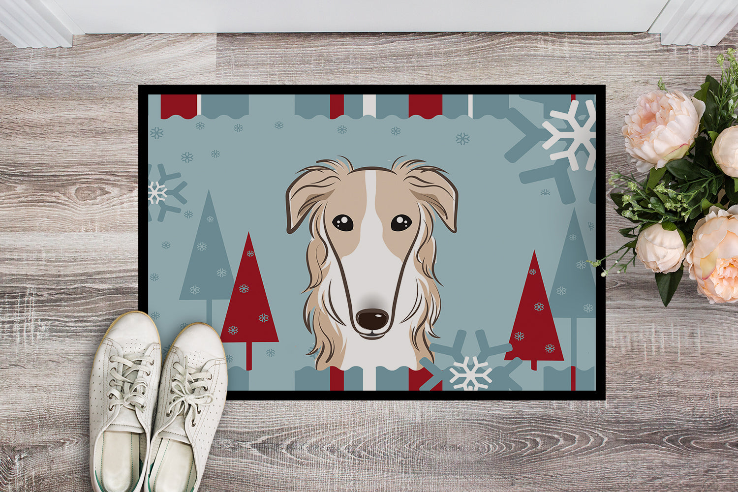 Caroline's Treasures Winter Holiday Borzoi Doormat - 24x36 Decorative Floor Mat – Indoor/Outdoor Rug with Artistic Flair BB1724JMAT