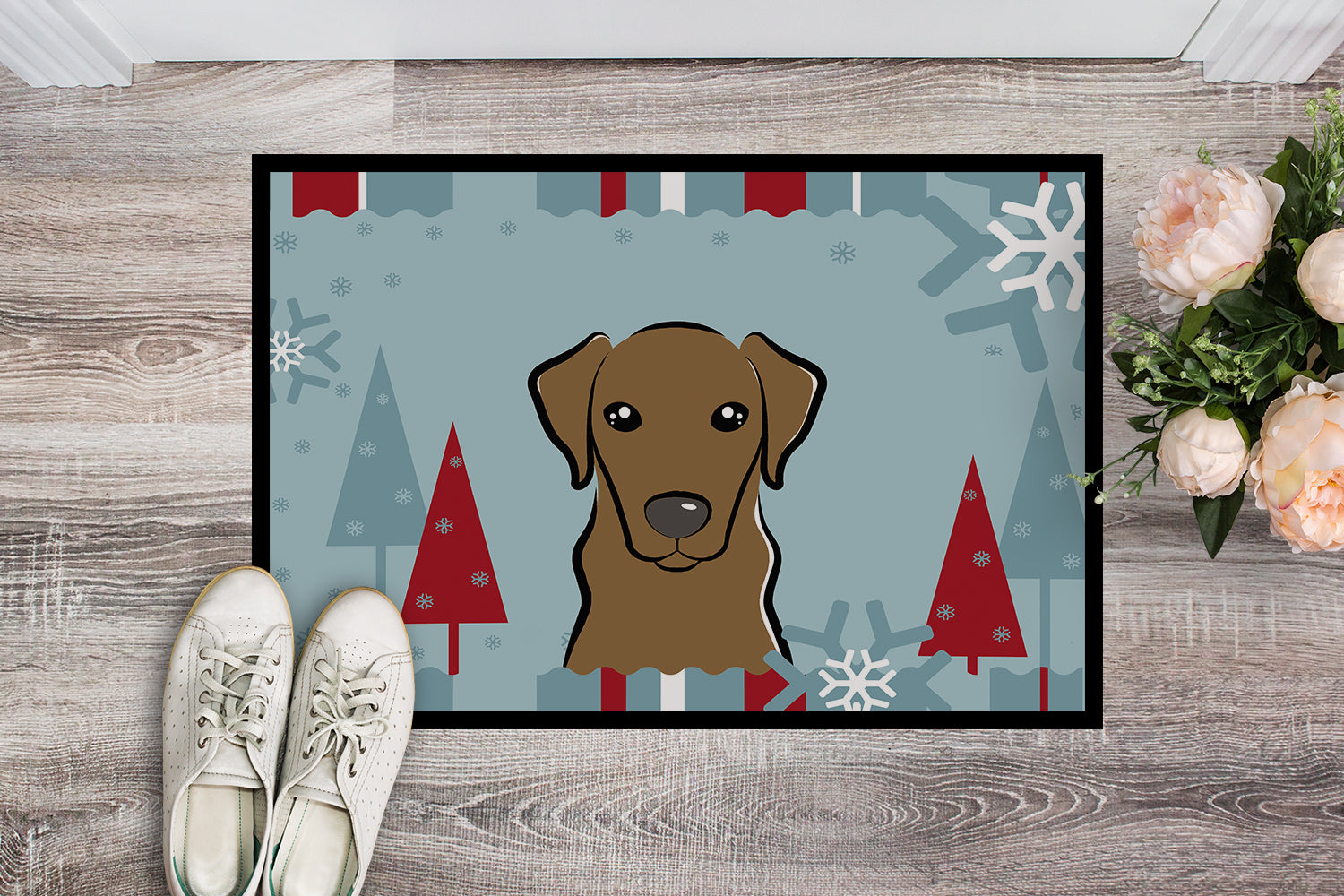 Caroline's Treasures Winter Holiday Chocolate Labrador Doormat - 24x36 Decorative Floor Mat – Indoor/Outdoor Rug with Artistic Flair BB1730JMAT