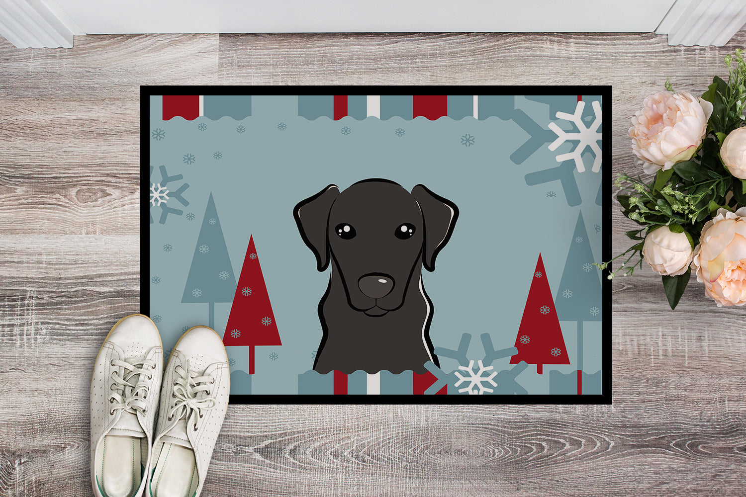 Caroline's Treasures Winter Holiday Black Labrador Doormat - 24x36 Decorative Floor Mat – Indoor/Outdoor Rug with Artistic Flair BB1731JMAT