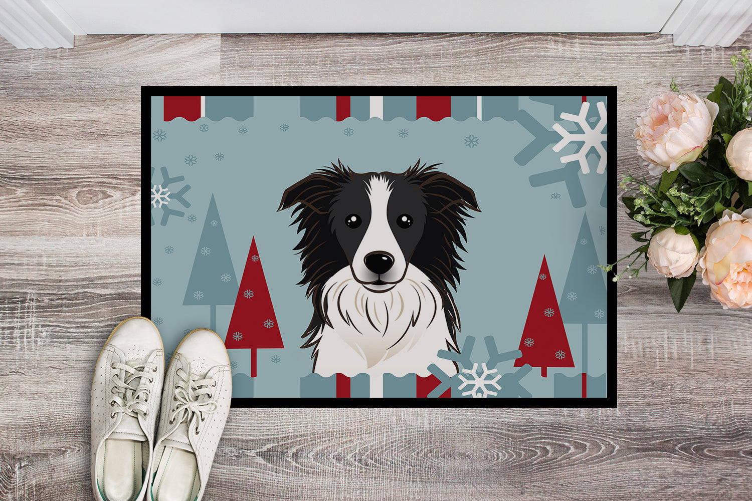 Caroline's Treasures Winter Holiday Border Collie Doormat - 24x36 Decorative Floor Mat – Indoor/Outdoor Rug with Artistic Flair BB1737JMAT