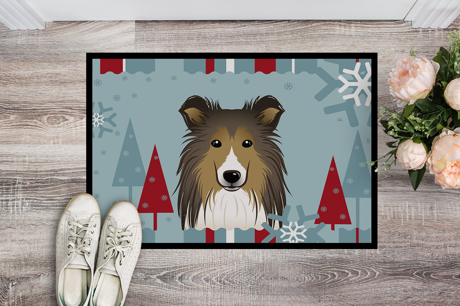 Caroline's Treasures Winter Holiday Sheltie Doormat - 24x36 Decorative Floor Mat – Indoor/Outdoor Rug with Artistic Flair BB1738JMAT