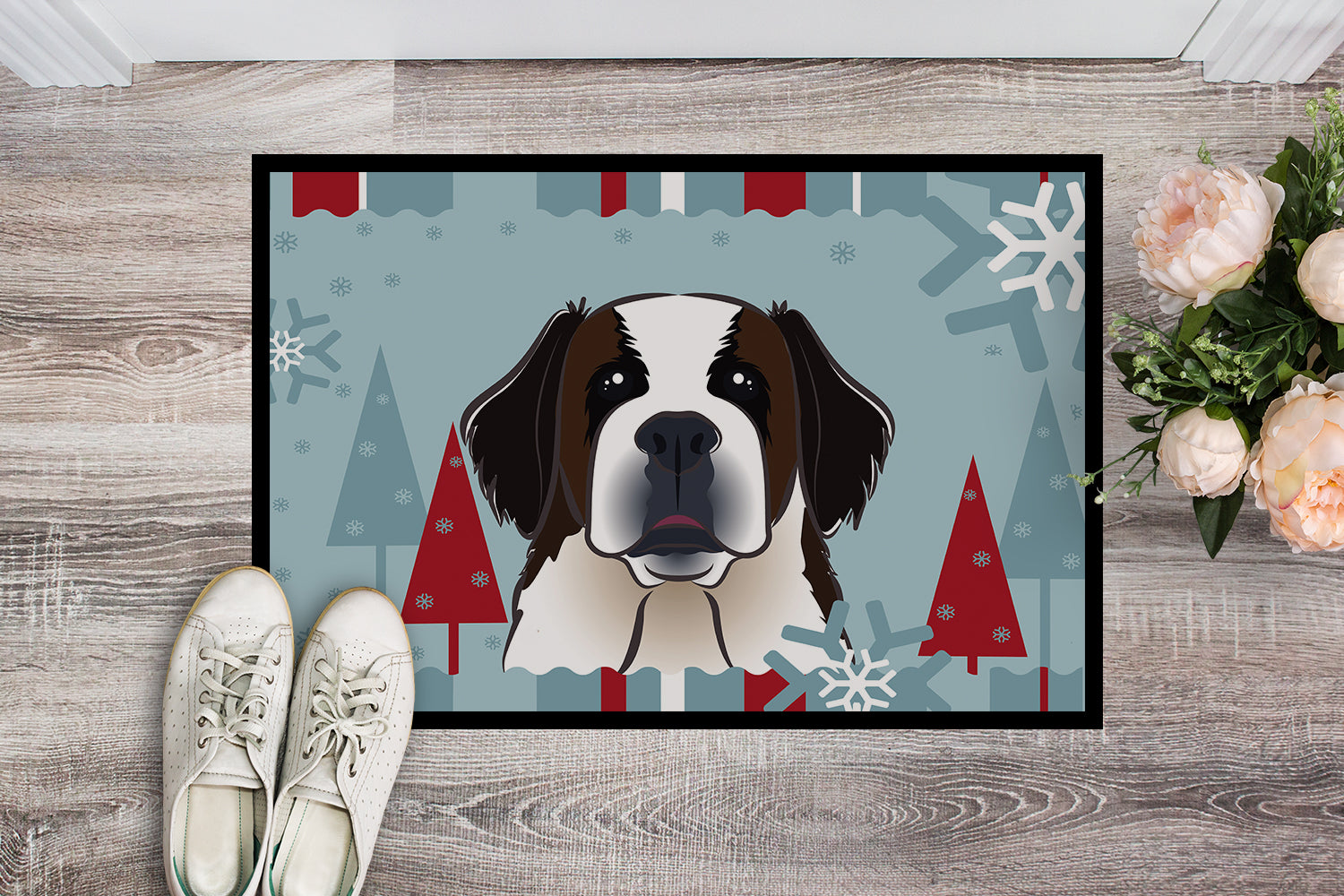 Caroline's Treasures Winter Holiday Saint Bernard Doormat - 24x36 Decorative Floor Mat – Indoor/Outdoor Rug with Artistic Flair BB1742JMAT
