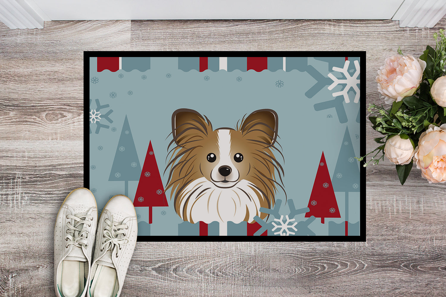 Caroline's Treasures Winter Holiday Papillon Doormat - 24x36 Decorative Floor Mat – Indoor/Outdoor Rug with Artistic Flair BB1744JMAT