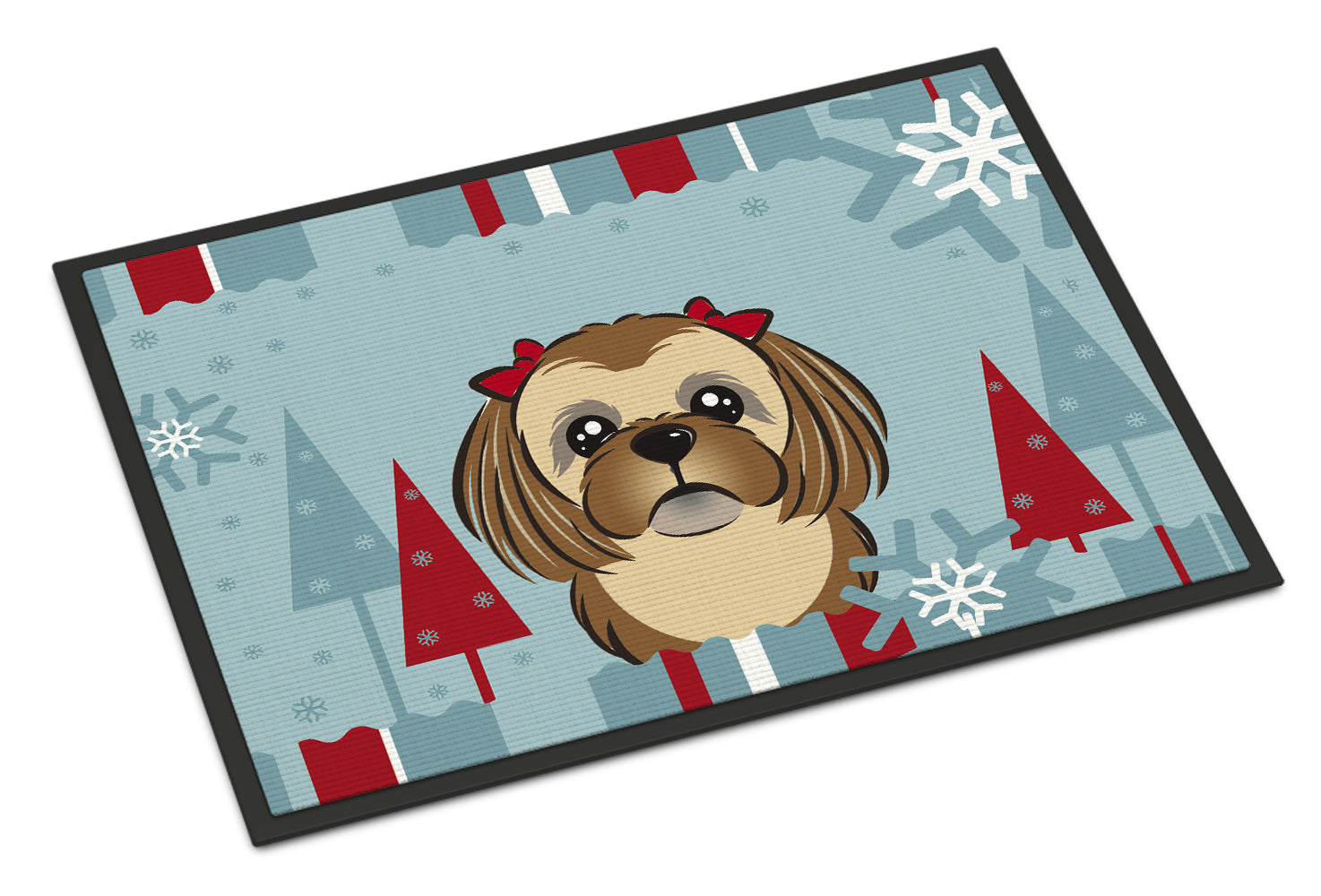 Caroline's Treasures Winter Holiday Chocolate Brown Shih Tzu Doormat - 24x36 Decorative Floor Mat – Indoor/Outdoor Rug with Artistic Flair BB1745JMAT