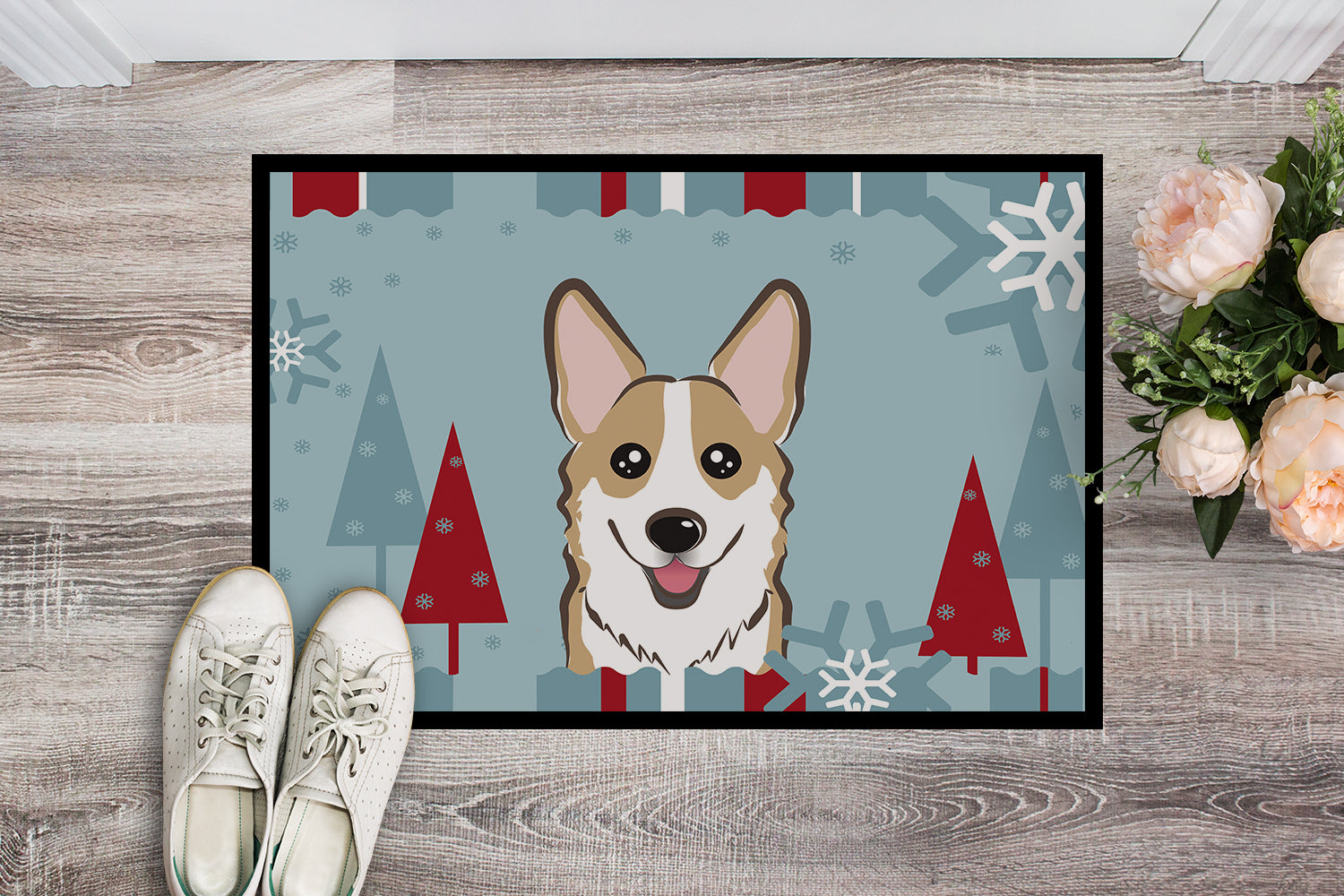 Caroline's Treasures Winter Holiday Sable Corgi Doormat - 24x36 Decorative Floor Mat – Indoor/Outdoor Rug with Artistic Flair BB1749JMAT