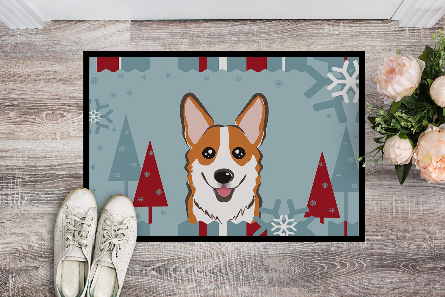 Caroline's Treasures Winter Holiday Red Corgi Doormat - 24x36 Decorative Floor Mat – Indoor/Outdoor Rug with Artistic Flair BB1750JMAT