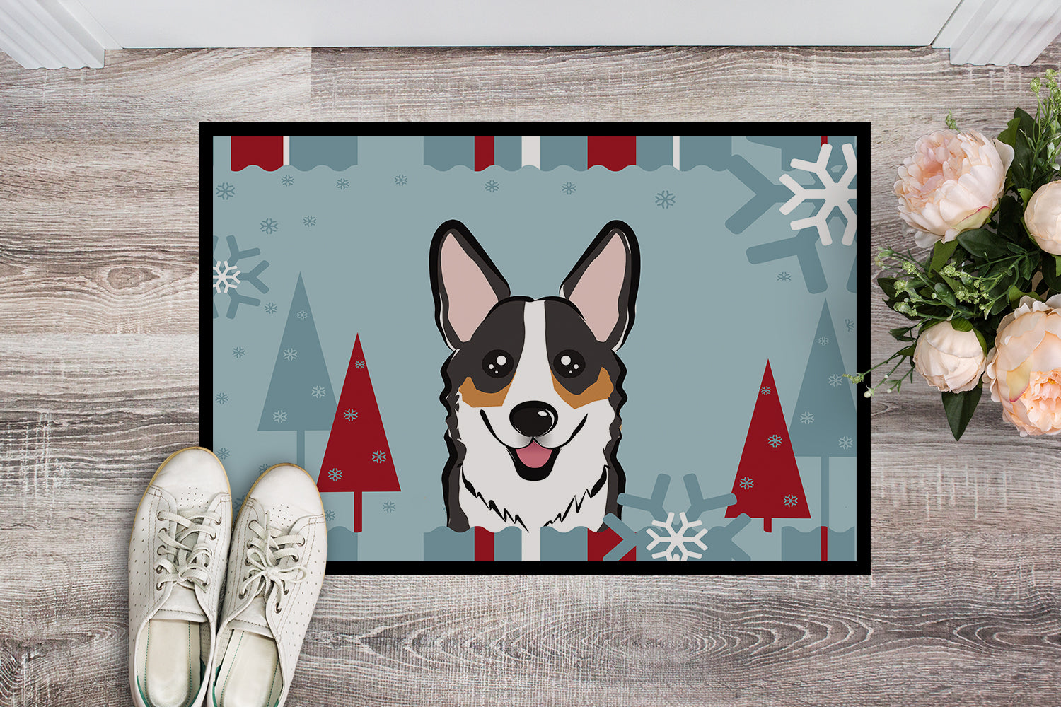 Caroline's Treasures Winter Holiday Tricolor Corgi Doormat - 24x36 Decorative Floor Mat – Indoor/Outdoor Rug with Artistic Flair BB1751JMAT