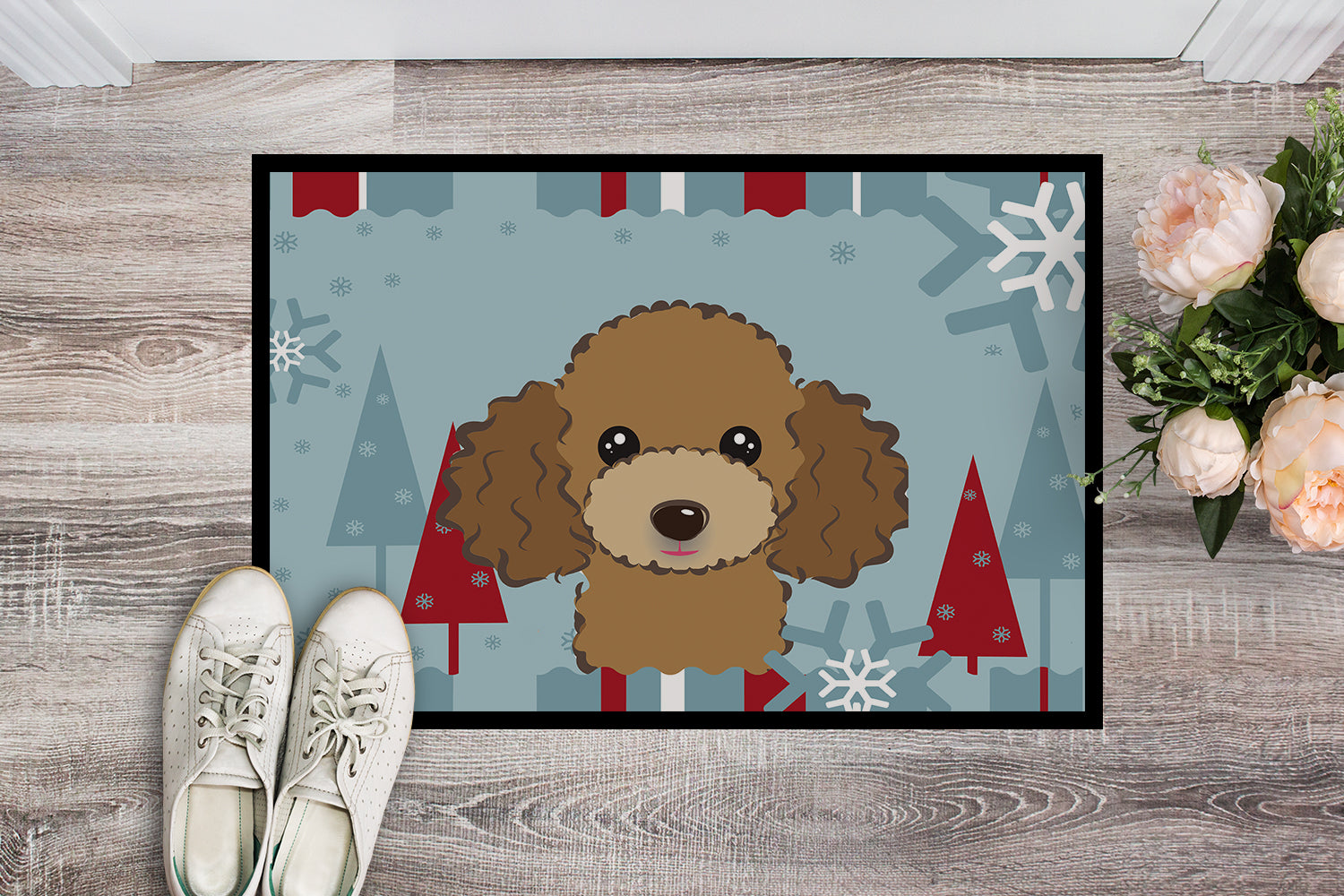 Caroline's Treasures Winter Holiday Chocolate Brown Poodle Doormat - 24x36 Decorative Floor Mat – Indoor/Outdoor Rug with Artistic Flair BB1752JMAT