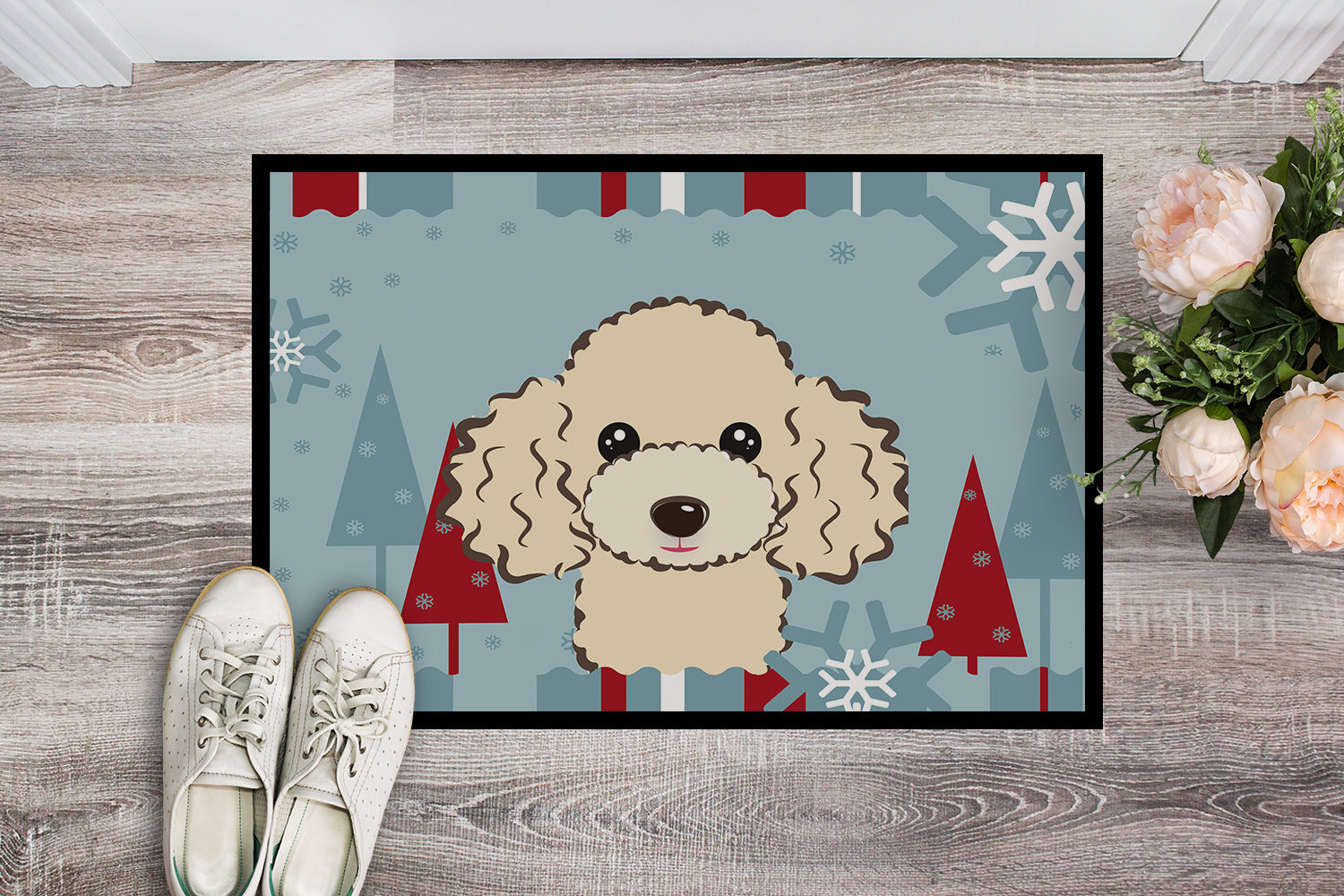 Caroline's Treasures Winter Holiday Buff Poodle Doormat - 24x36 Decorative Floor Mat – Indoor/Outdoor Rug with Artistic Flair BB1754JMAT