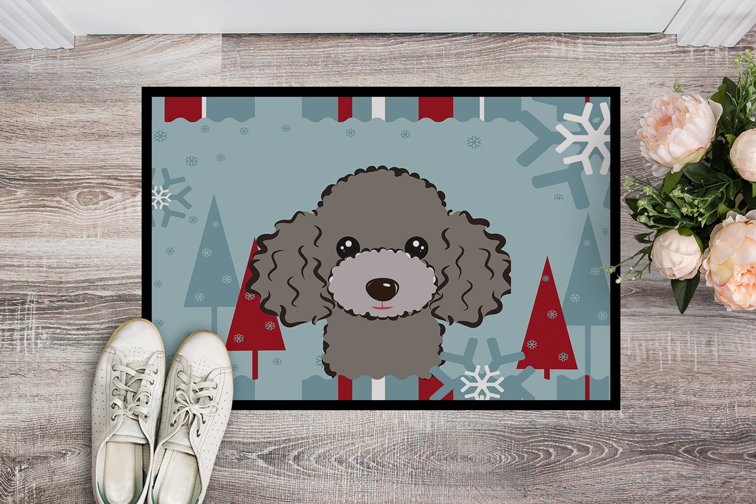 Caroline's Treasures Winter Holiday Silver Gray Poodle Doormat - 24x36 Decorative Floor Mat – Indoor/Outdoor Rug with Artistic Flair BB1755JMAT