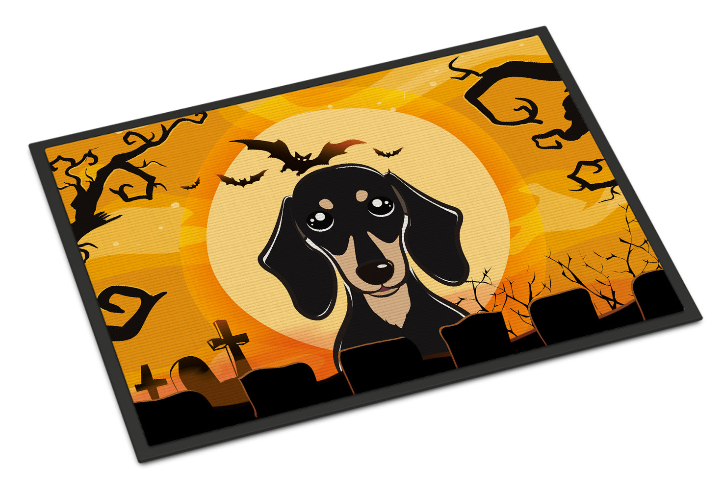 Caroline's Treasures Halloween Smooth Black and Tan Dachshund Doormat - 24x36 Decorative Floor Mat – Indoor/Outdoor Rug with Artistic Flair BB1773JMAT