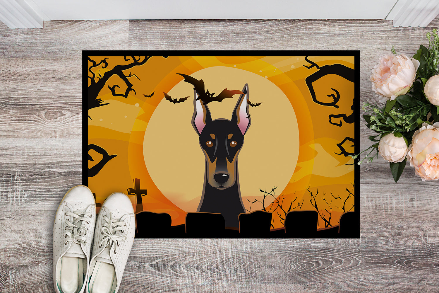 Caroline's Treasures Halloween Doberman Doormat - 24x36 Decorative Floor Mat – Indoor/Outdoor Rug with Artistic Flair BB1803JMAT