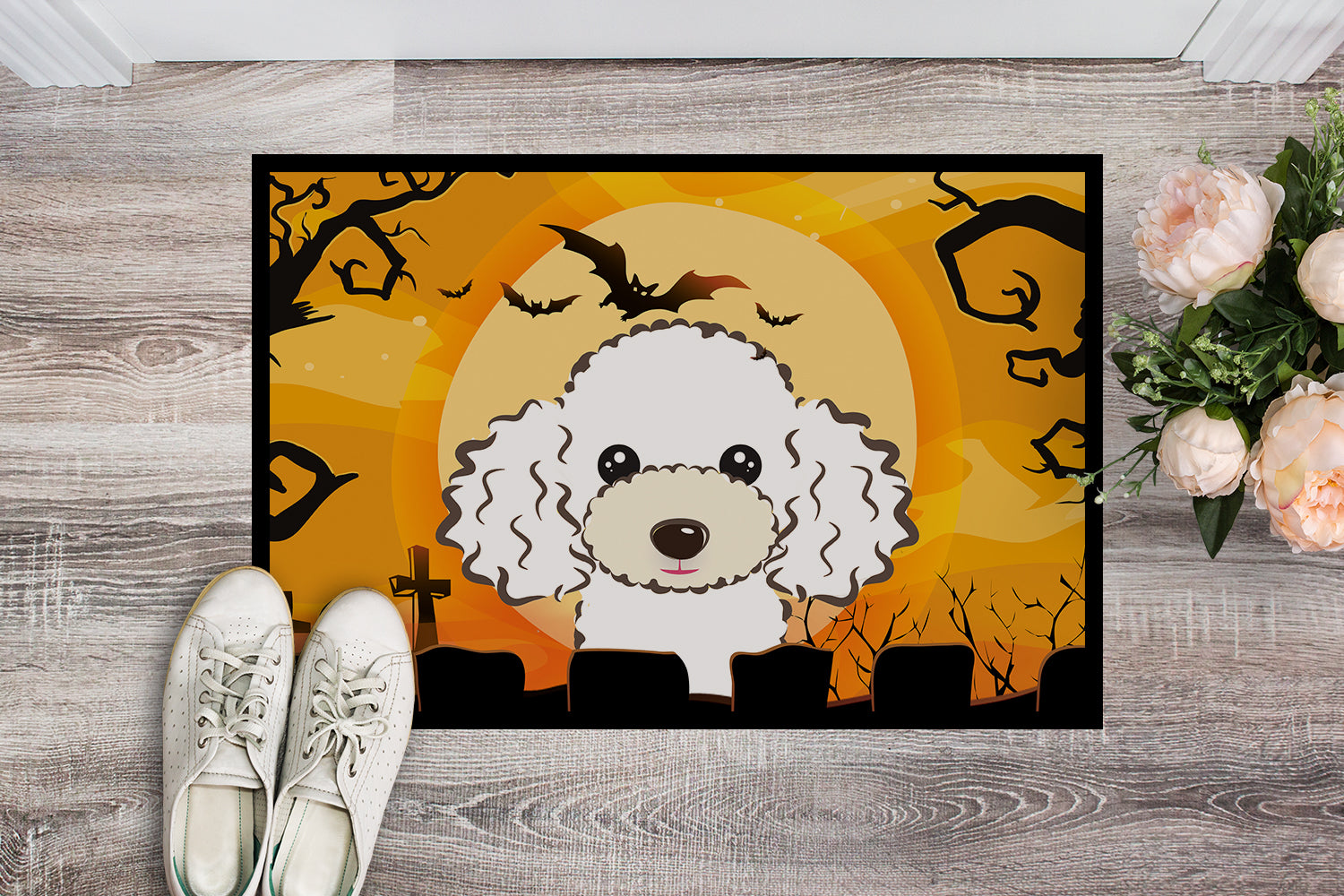 Caroline's Treasures Halloween White Poodle Doormat - 24x36 Decorative Floor Mat – Indoor/Outdoor Rug with Artistic Flair BB1815JMAT