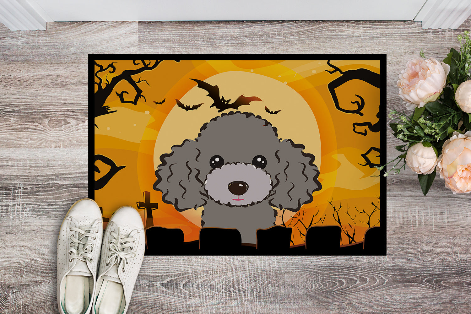 Caroline's Treasures Halloween Silver Gray Poodle Doormat - 24x36 Decorative Floor Mat – Indoor/Outdoor Rug with Artistic Flair BB1817JMAT