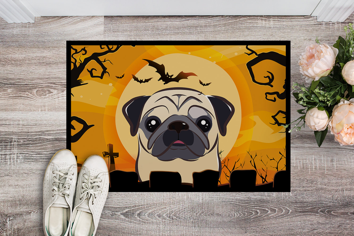 Caroline's Treasures Halloween Fawn Pug Doormat - 24x36 Decorative Floor Mat – Indoor/Outdoor Rug with Artistic Flair BB1820JMAT