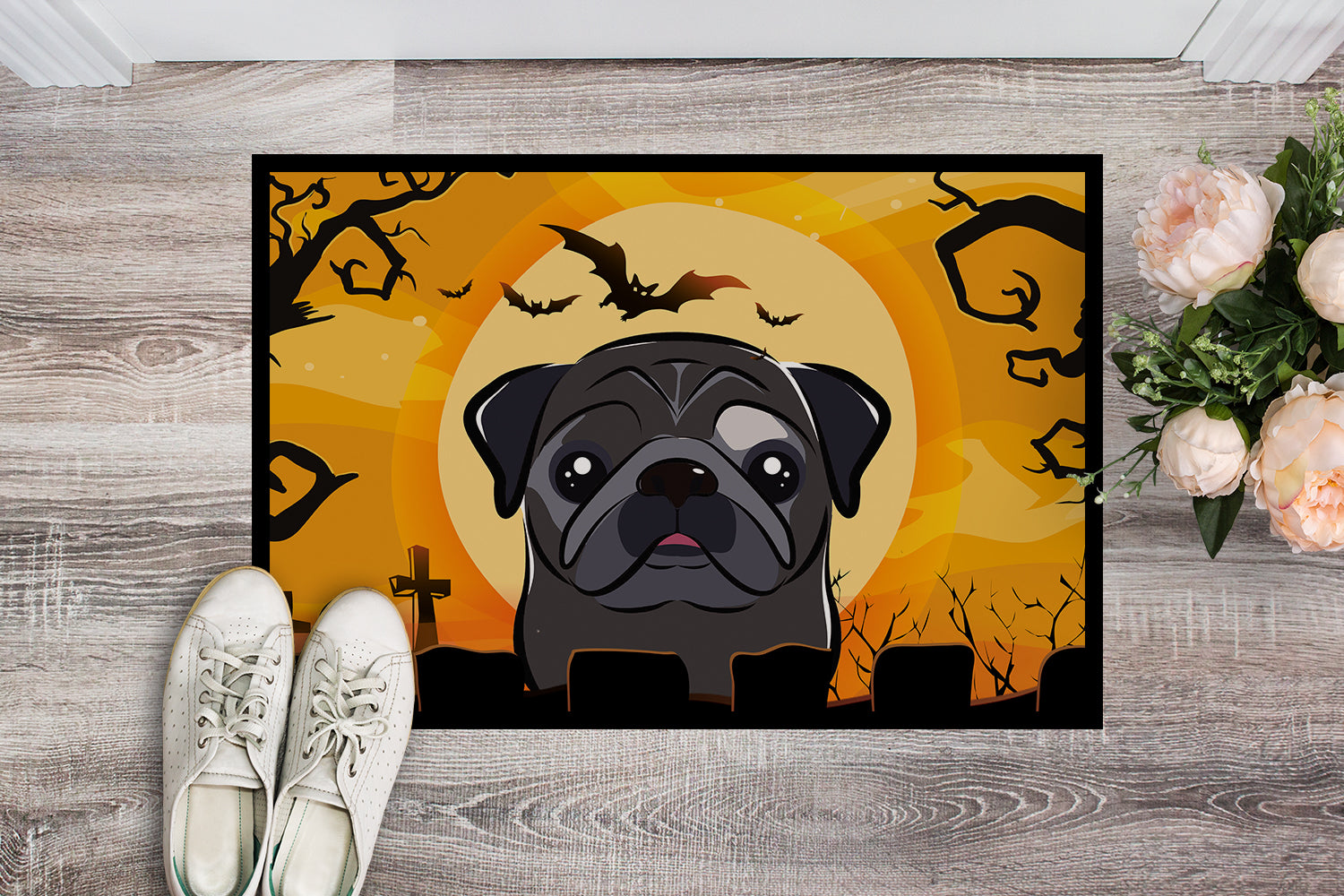 Caroline's Treasures Halloween Black Pug Doormat - 24x36 Decorative Floor Mat – Indoor/Outdoor Rug with Artistic Flair BB1821JMAT