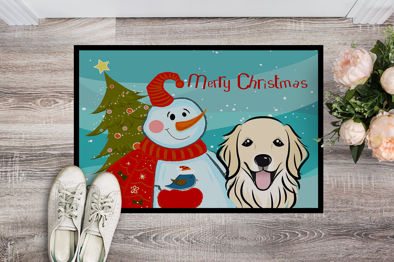 Caroline's Treasures Snowman with Golden Retriever Doormat - 24x36 Decorative Floor Mat – Indoor/Outdoor Rug with Artistic Flair BB1825JMAT