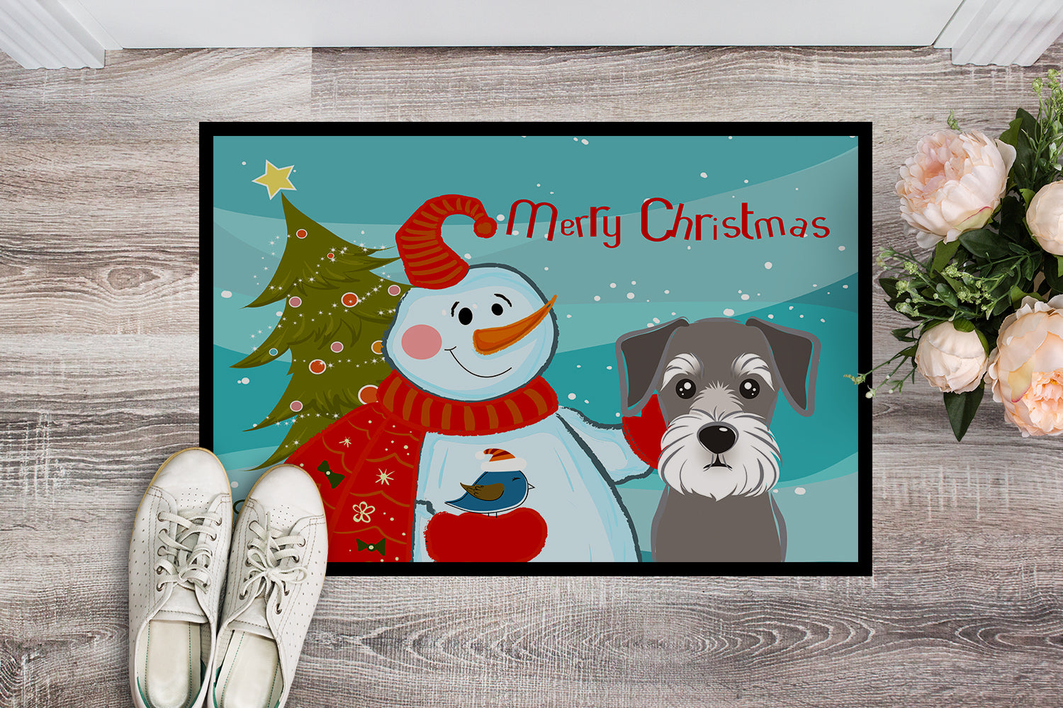 Caroline's Treasures Snowman with Schnauzer Doormat - 24x36 Decorative Floor Mat – Indoor/Outdoor Rug with Artistic Flair BB1826JMAT