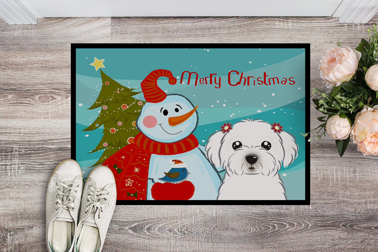 Caroline's Treasures Snowman with Maltese Doormat - 24x36 Decorative Floor Mat – Indoor/Outdoor Rug with Artistic Flair BB1828JMAT