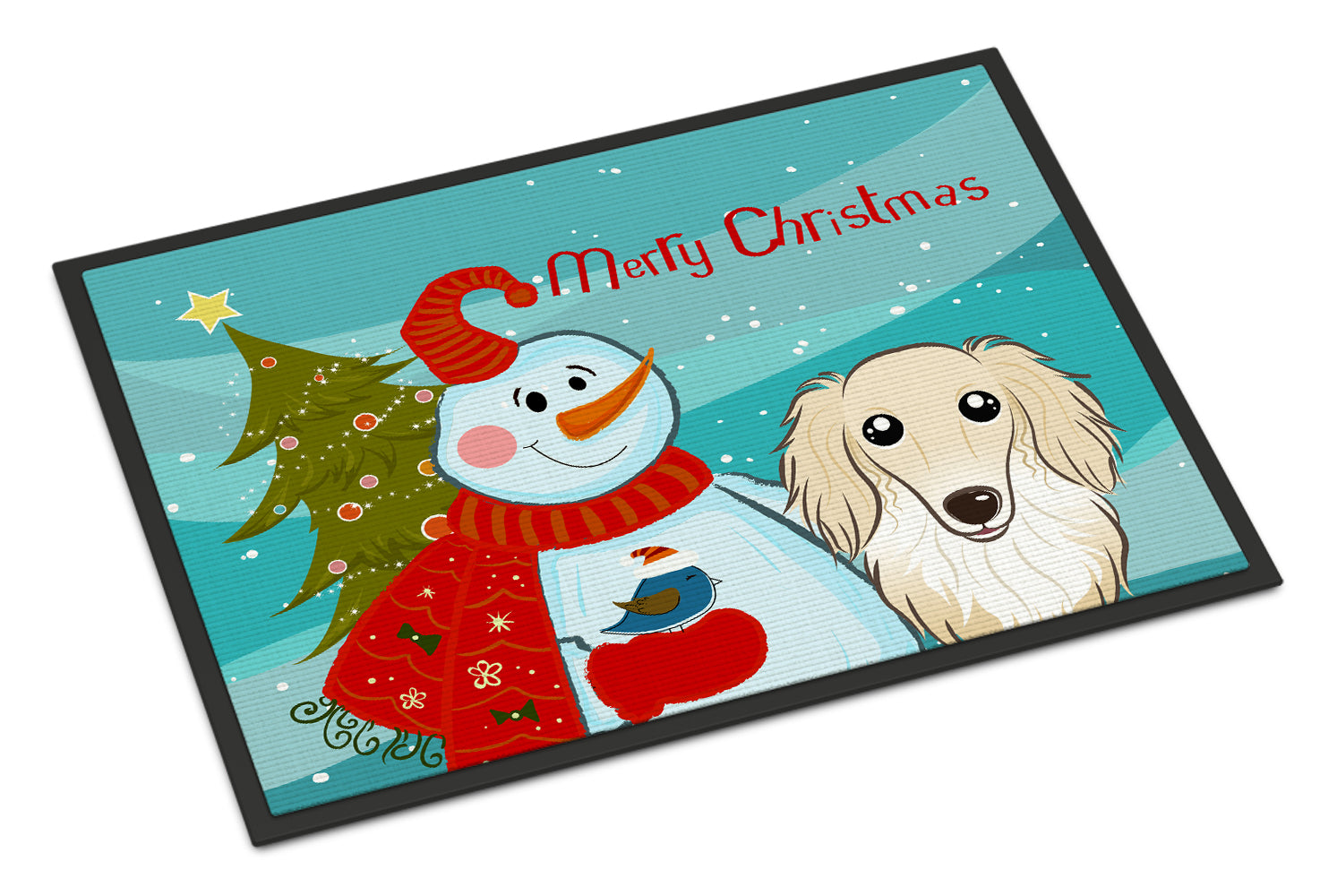 Caroline's Treasures Snowman with Longhair Creme Dachshund Doormat - 24x36 Decorative Floor Mat – Indoor/Outdoor Rug with Artistic Flair BB1832JMAT