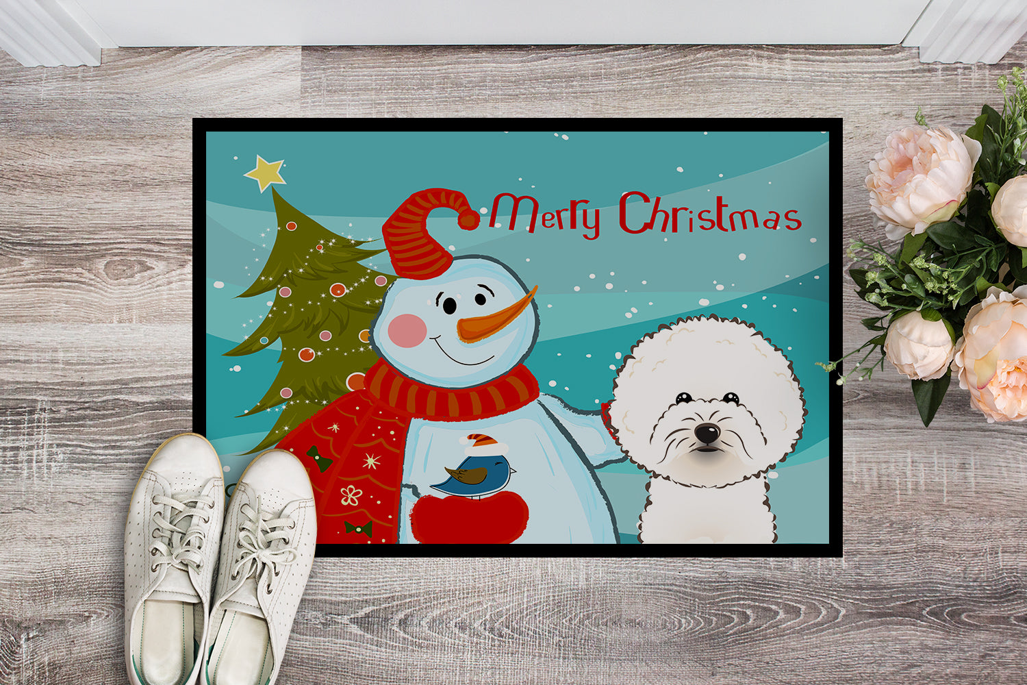 Caroline's Treasures Snowman with Bichon Frise Doormat - 24x36 Decorative Floor Mat – Indoor/Outdoor Rug with Artistic Flair BB1837JMAT