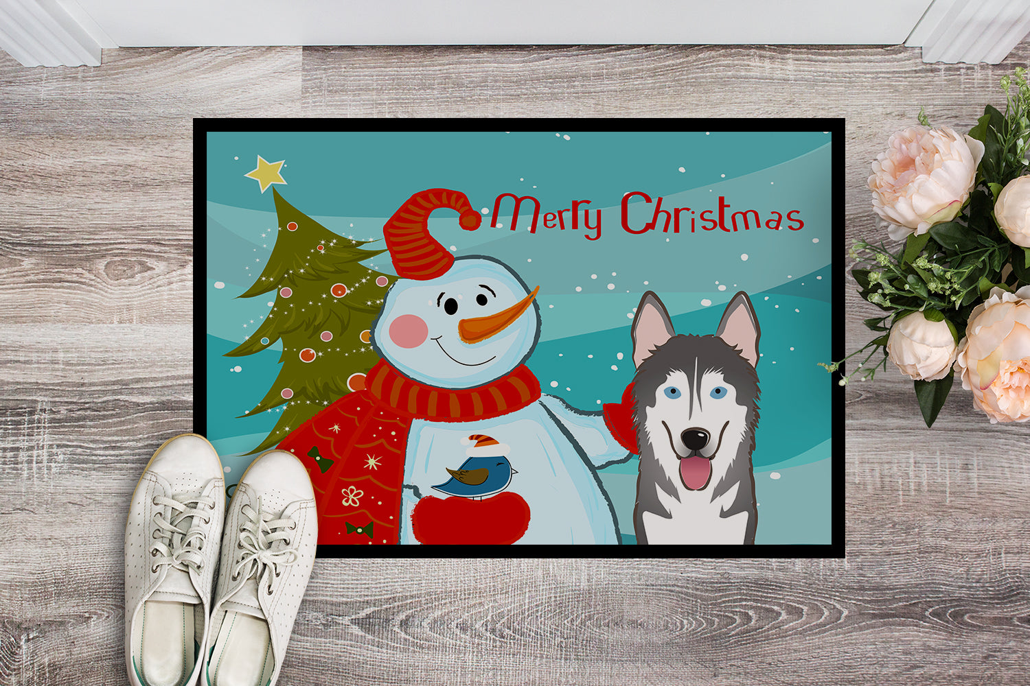 Caroline's Treasures Snowman with Alaskan Malamute Doormat - 24x36 Decorative Floor Mat – Indoor/Outdoor Rug with Artistic Flair BB1838JMAT