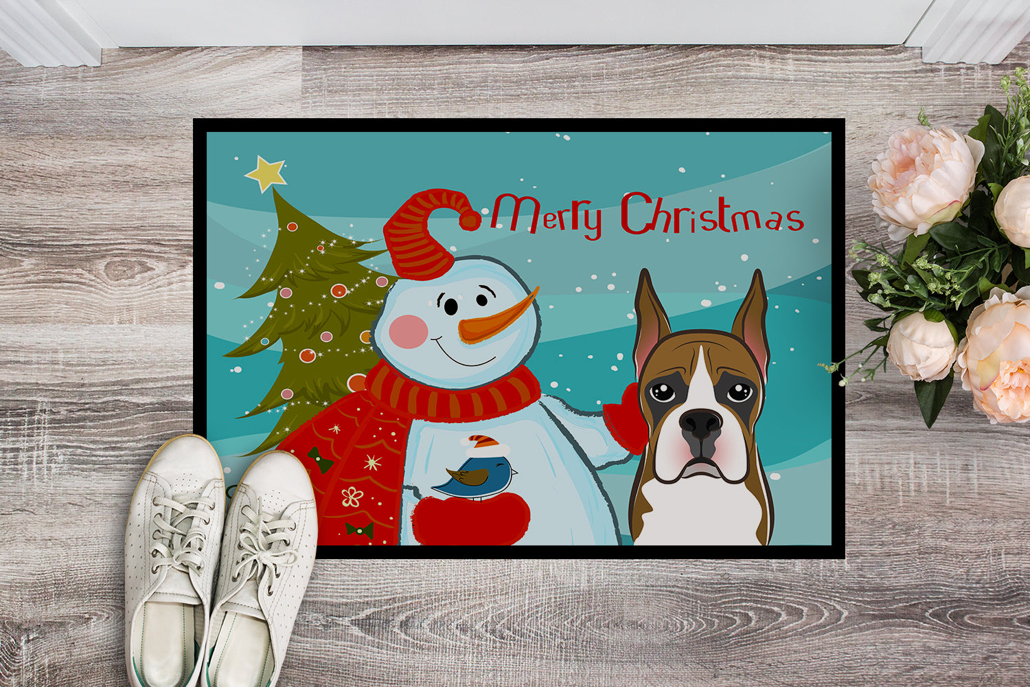 Caroline's Treasures Snowman with Boxer Doormat - 24x36 Decorative Floor Mat – Indoor/Outdoor Rug with Artistic Flair BB1843JMAT