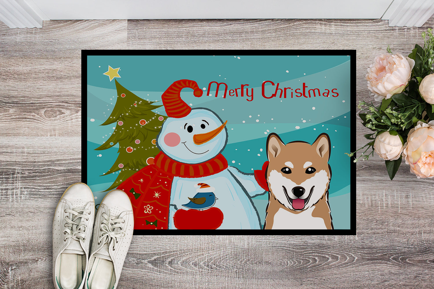Caroline's Treasures Snowman with Shiba Inu Doormat - 24x36 Decorative Floor Mat – Indoor/Outdoor Rug with Artistic Flair BB1845JMAT