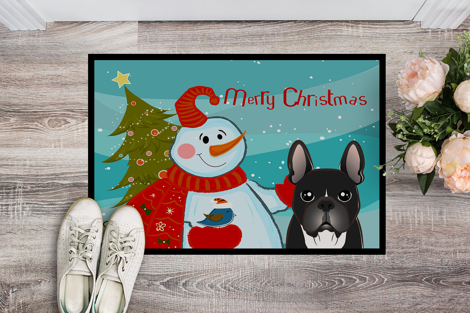 Caroline's Treasures Snowman with French Bulldog Doormat - 24x36 Decorative Floor Mat – Indoor/Outdoor Rug with Artistic Flair BB1847JMAT