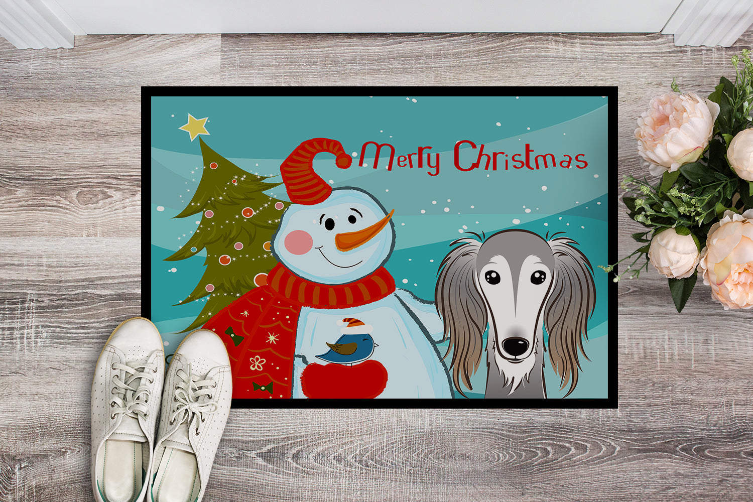 Caroline's Treasures Snowman with Saluki Doormat - 24x36 Decorative Floor Mat – Indoor/Outdoor Rug with Artistic Flair BB1849JMAT
