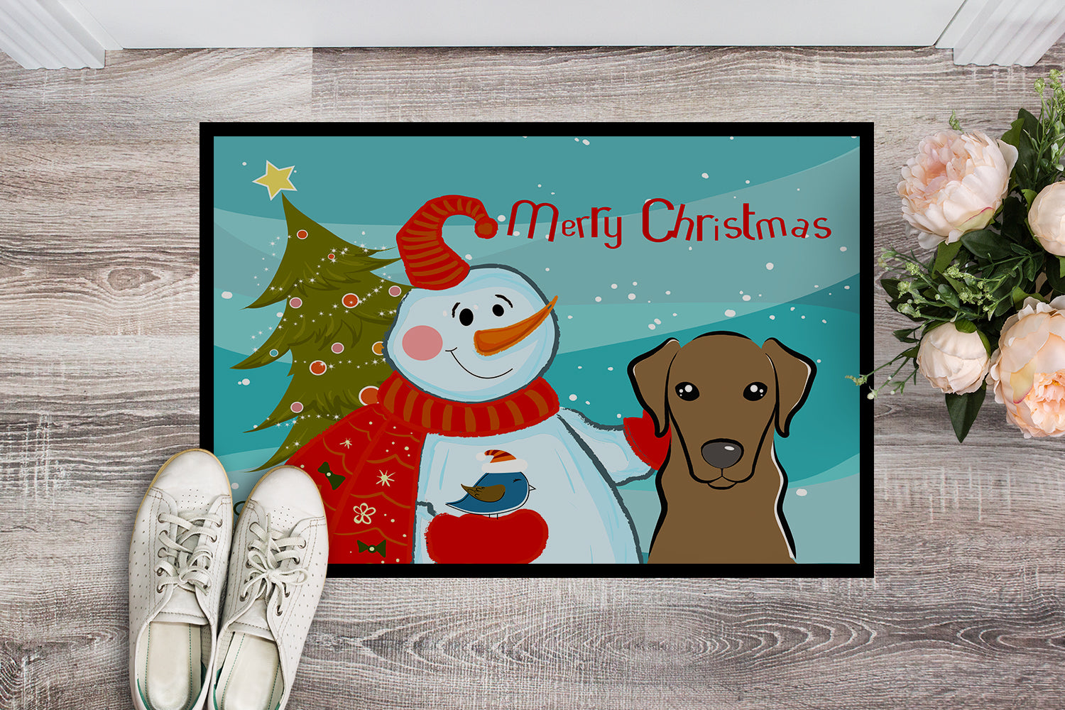 Caroline's Treasures Snowman with Chocolate Labrador Doormat - 24x36 Decorative Floor Mat – Indoor/Outdoor Rug with Artistic Flair BB1854JMAT