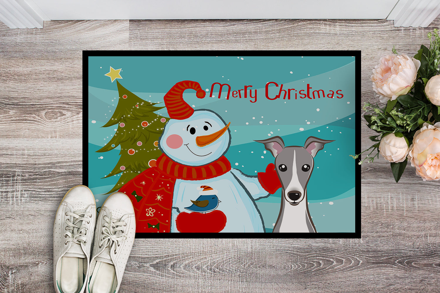 Caroline's Treasures Snowman with Italian Greyhound Doormat - 24x36 Decorative Floor Mat – Indoor/Outdoor Rug with Artistic Flair BB1856JMAT