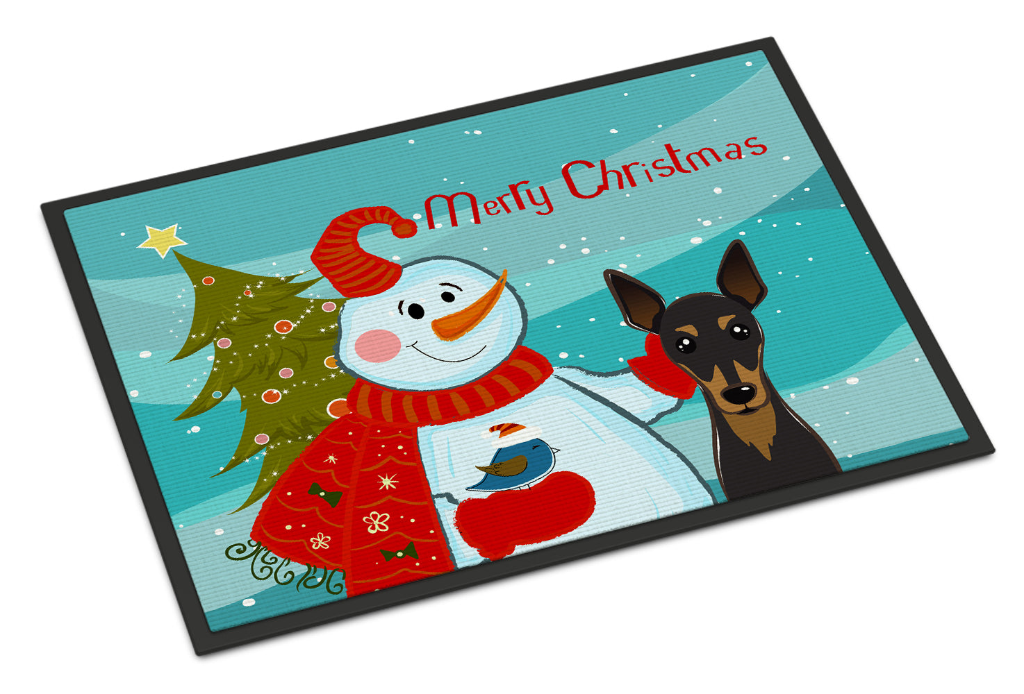 Caroline's Treasures Snowman with Min Pin Doormat - 24x36 Decorative Floor Mat – Indoor/Outdoor Rug with Artistic Flair BB1860JMAT