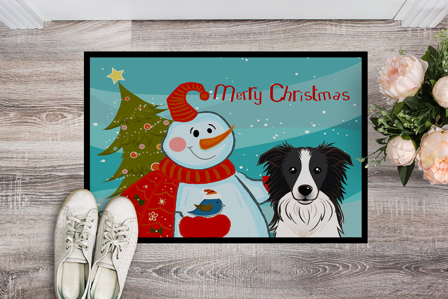 Caroline's Treasures Snowman with Border Collie Doormat - 24x36 Decorative Floor Mat – Indoor/Outdoor Rug with Artistic Flair BB1861JMAT
