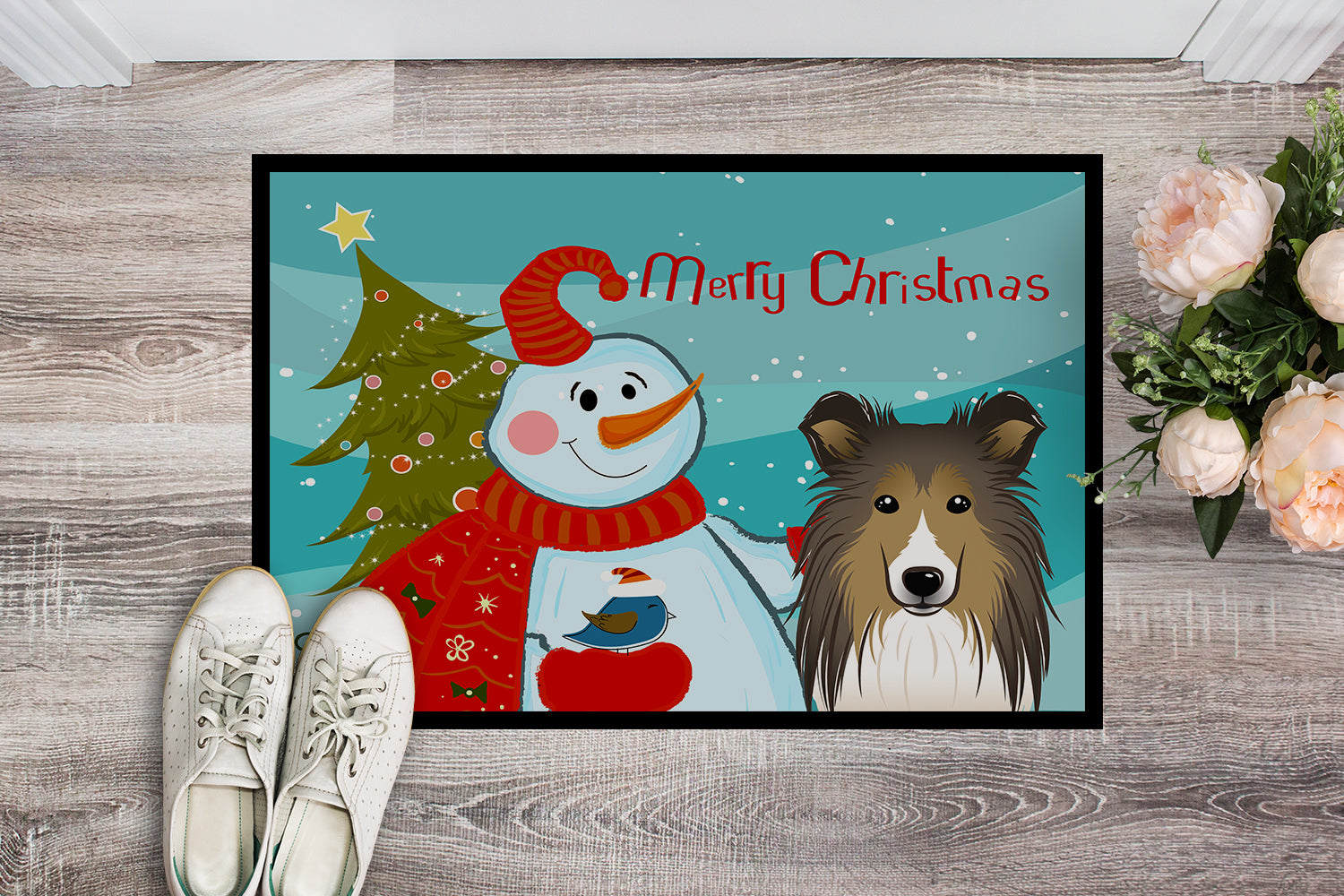 Caroline's Treasures Snowman with Sheltie Doormat - 24x36 Decorative Floor Mat – Indoor/Outdoor Rug with Artistic Flair BB1862JMAT