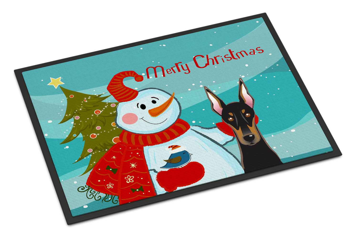 Caroline's Treasures Snowman with Doberman Doormat - 24x36 Decorative Floor Mat – Indoor/Outdoor Rug with Artistic Flair BB1865JMAT