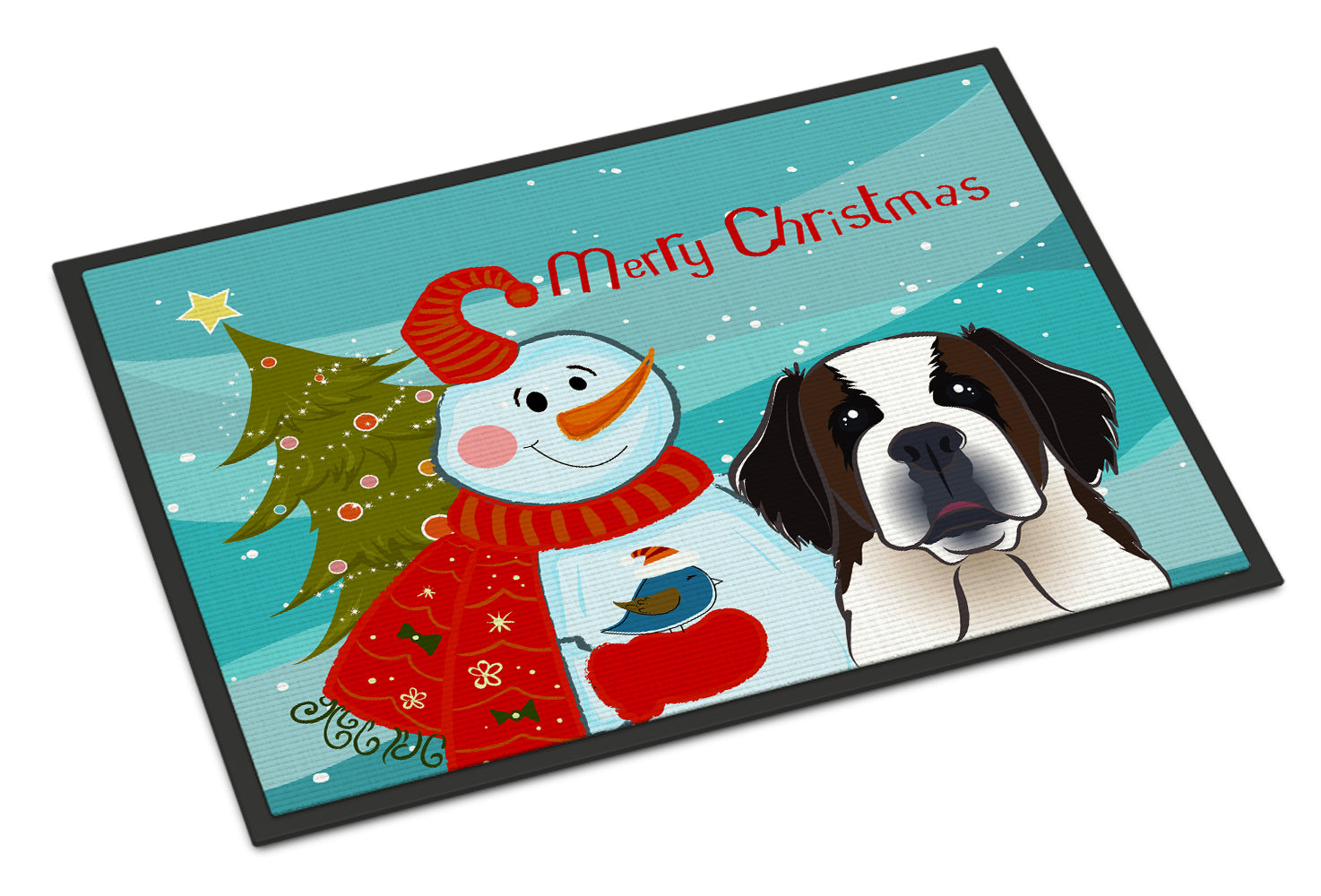 Caroline's Treasures Snowman with Saint Bernard Doormat - 24x36 Decorative Floor Mat – Indoor/Outdoor Rug with Artistic Flair BB1866JMAT