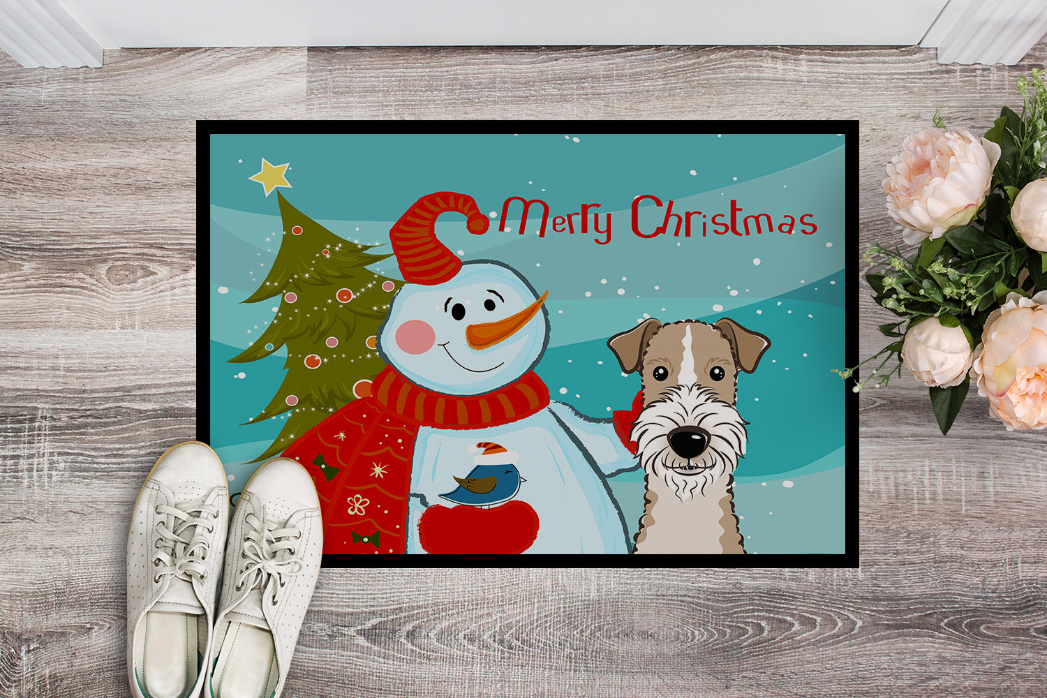 Caroline's Treasures Snowman with Wire Haired Fox Terrier Doormat - 24x36 Decorative Floor Mat – Indoor/Outdoor Rug with Artistic Flair BB1867JMAT