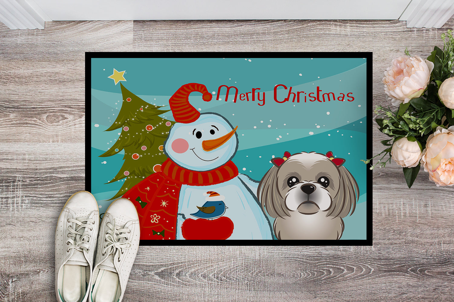 Caroline's Treasures Snowman with Gray Silver Shih Tzu Doormat - 24x36 Decorative Floor Mat – Indoor/Outdoor Rug with Artistic Flair BB1870JMAT