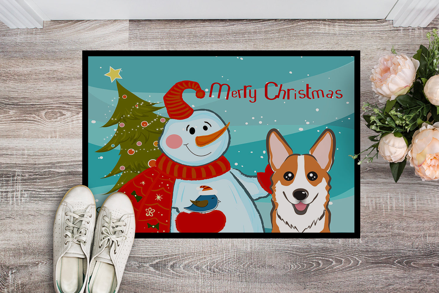 Caroline's Treasures Snowman with Red Corgi Doormat - 24x36 Decorative Floor Mat – Indoor/Outdoor Rug with Artistic Flair BB1874JMAT