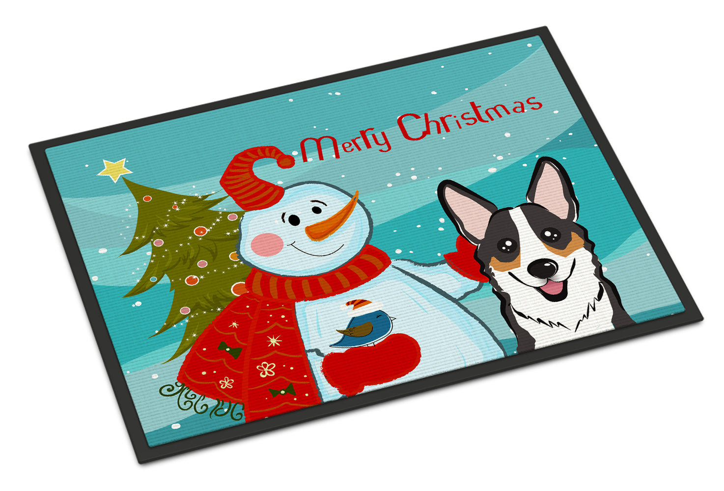Caroline's Treasures Snowman with Tricolor Corgi Doormat - 24x36 Decorative Floor Mat – Indoor/Outdoor Rug with Artistic Flair BB1875JMAT