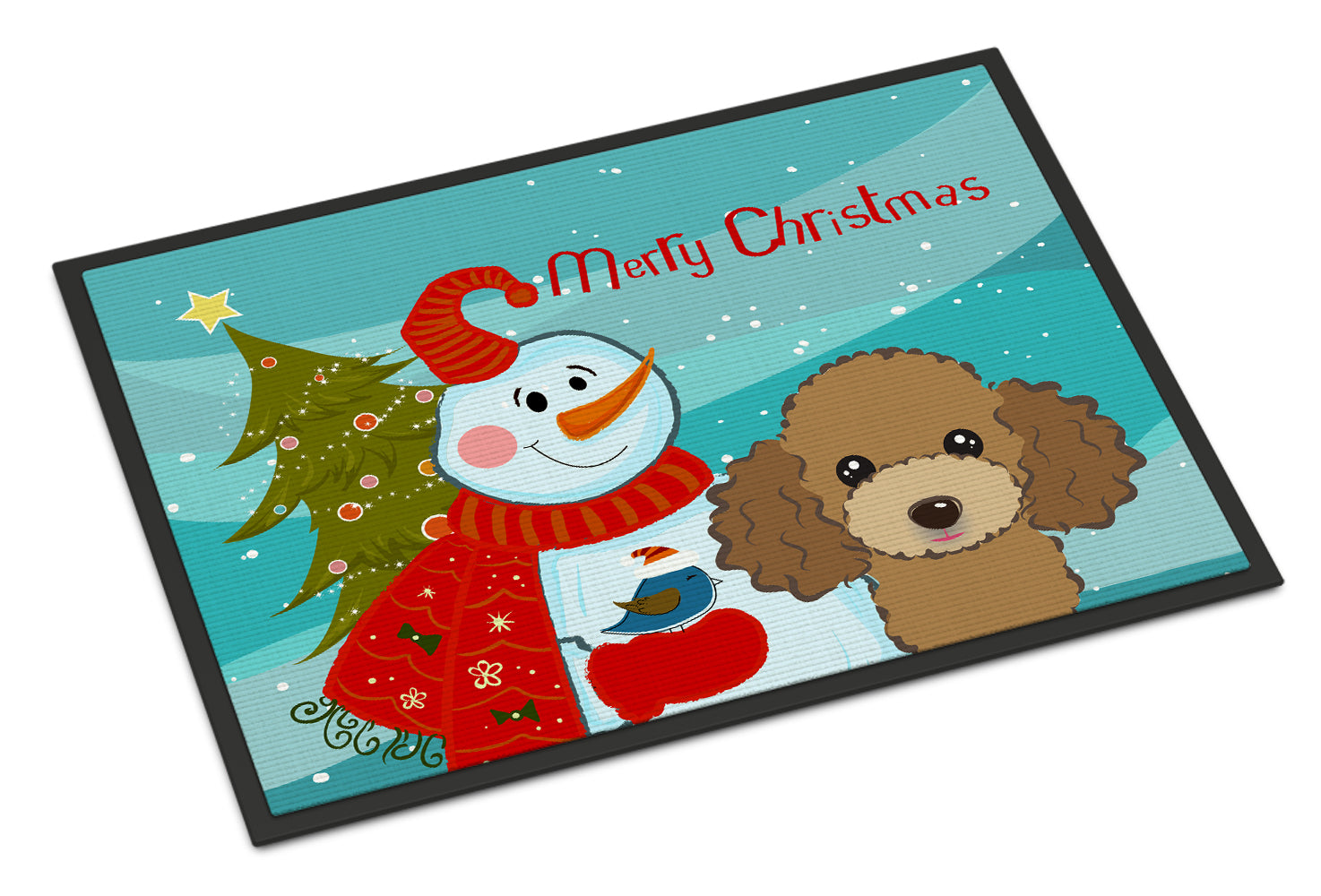 Snowman with Chocolate Brown Poodle Doormat - 24x36 Decorative Floor Mat – Indoor/Outdoor Rug with Artistic Flair BB1876JMAT