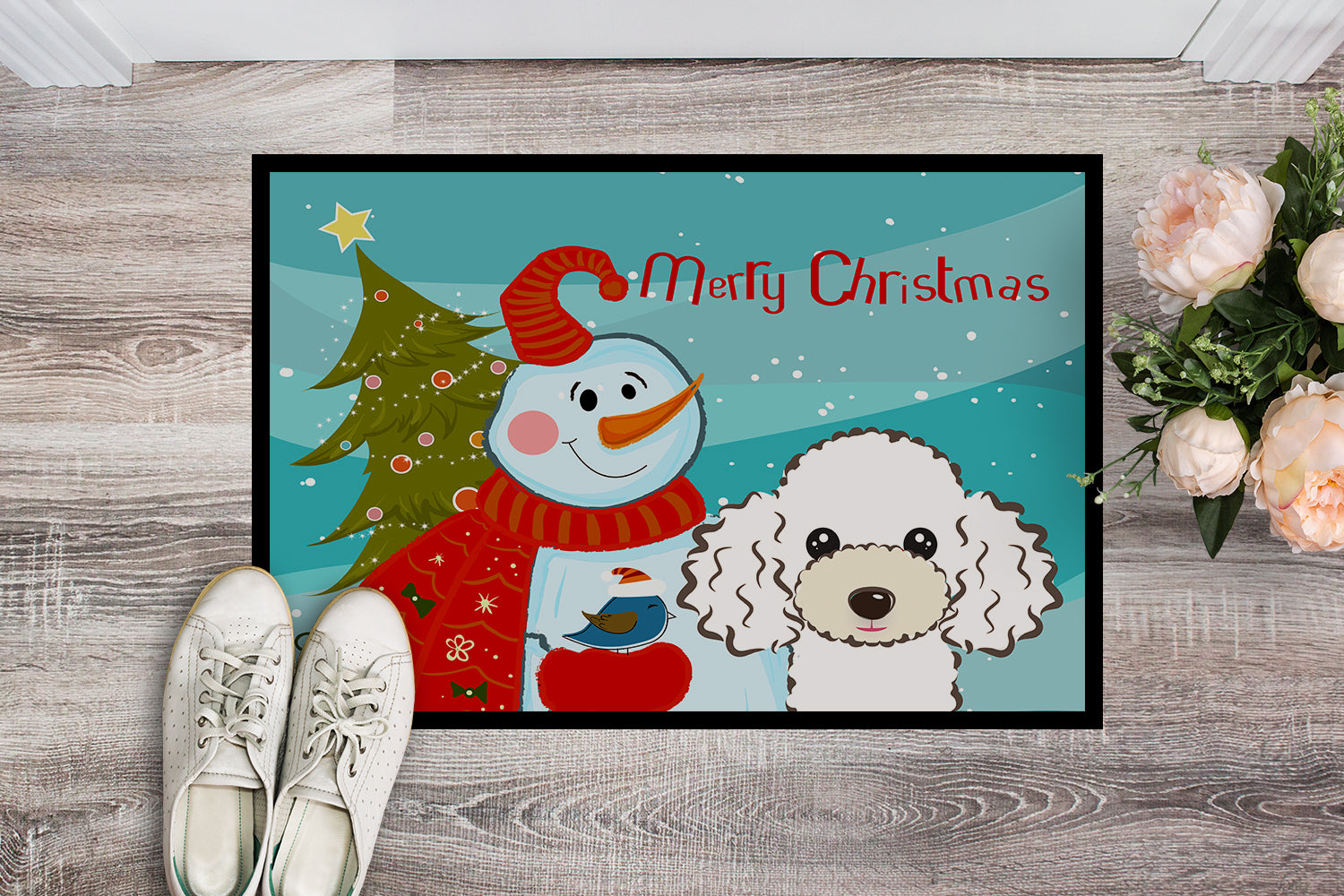 Caroline's Treasures Snowman with White Poodle Doormat - 24x36 Decorative Floor Mat – Indoor/Outdoor Rug with Artistic Flair BB1877JMAT