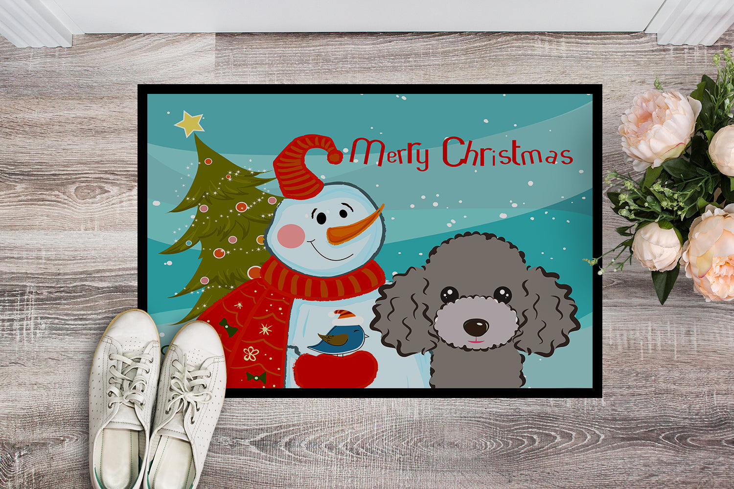 Caroline's Treasures Snowman with Silver Gray Poodle Doormat - 24x36 Decorative Floor Mat – Indoor/Outdoor Rug with Artistic Flair BB1879JMAT