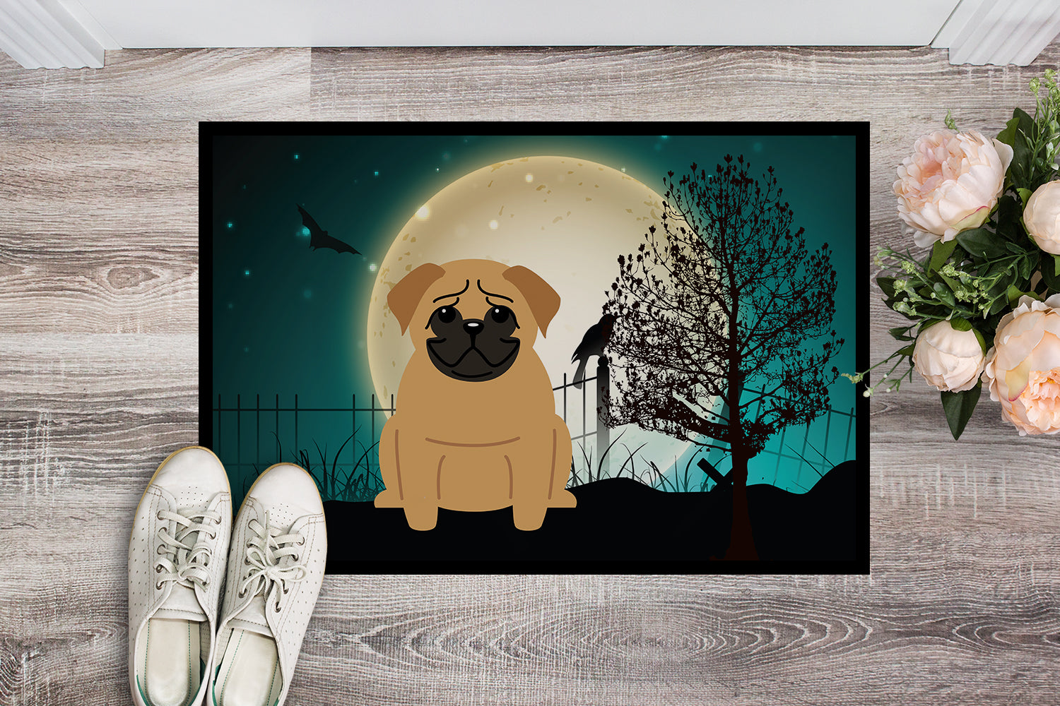 Caroline's Treasures Halloween Scary Pug Brown Doormat - 24x36 Decorative Floor Mat – Indoor/Outdoor Rug with Artistic Flair BB2197JMAT